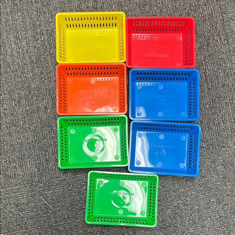 Colorful Plastic Storage Baskets - Yellow, Red, Orange, Blue, Green